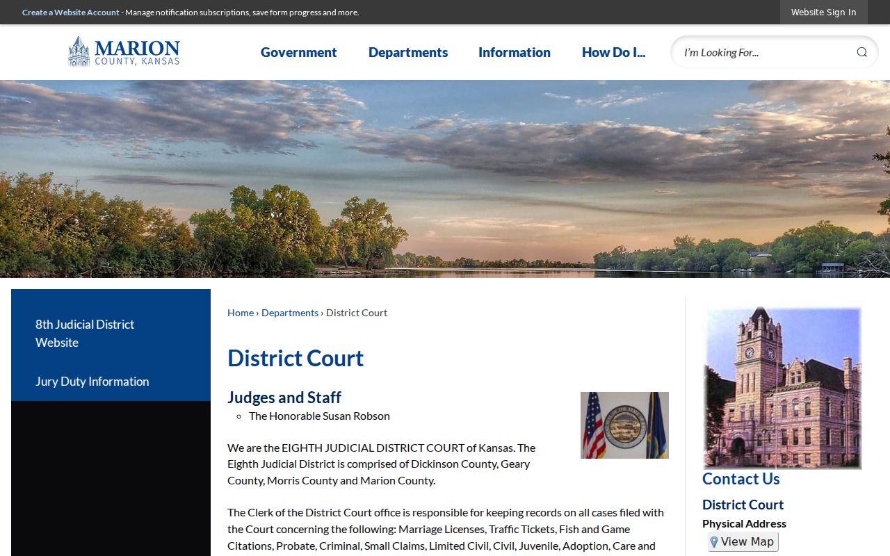 Marion County government District Court page with clerk and record information