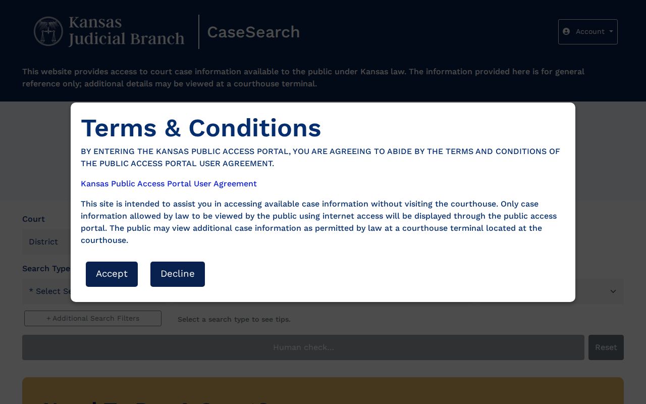 Kansas court records search entry for Marion County docket research