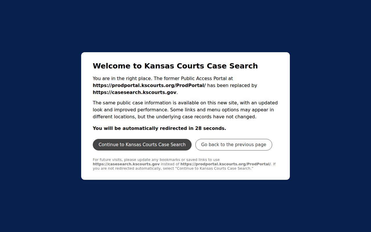 Kansas District Court Public Access Portal entry used for Marion County case searches