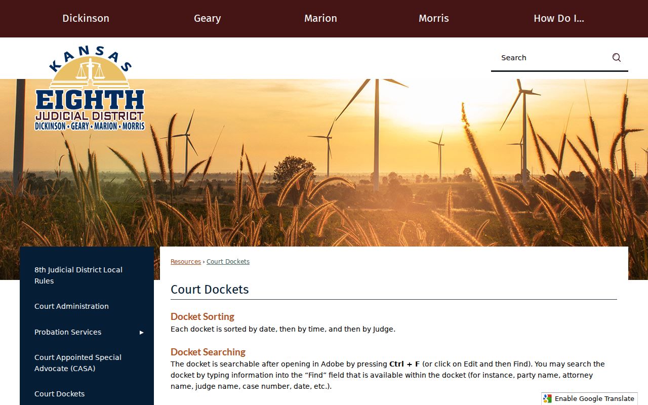 Marion County court calendar source on the Eighth Judicial District website