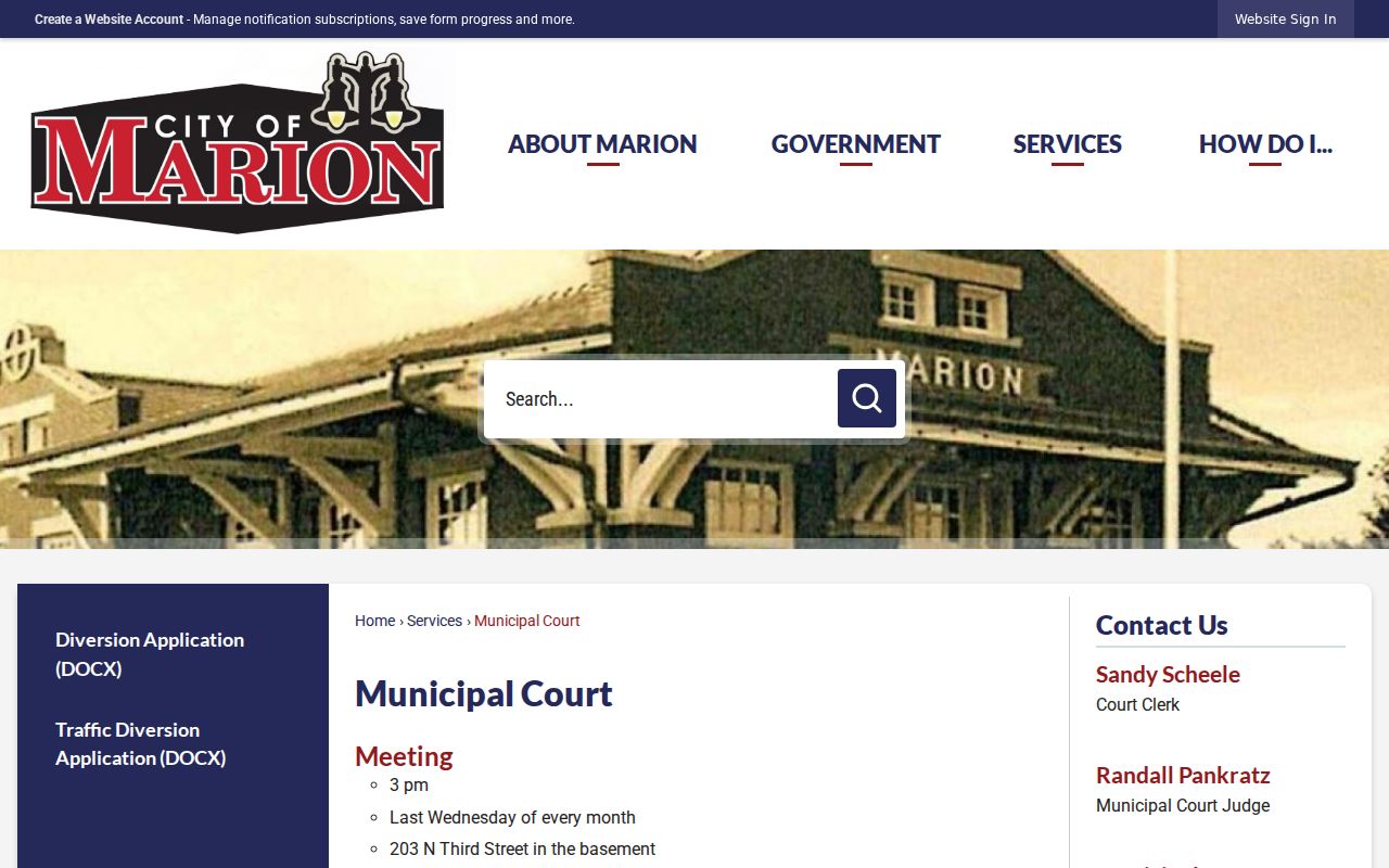 Official Marion Municipal Court information for city citations and court dates