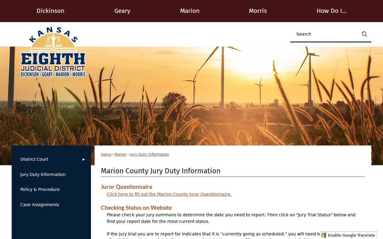 Marion County court calendar jury status source